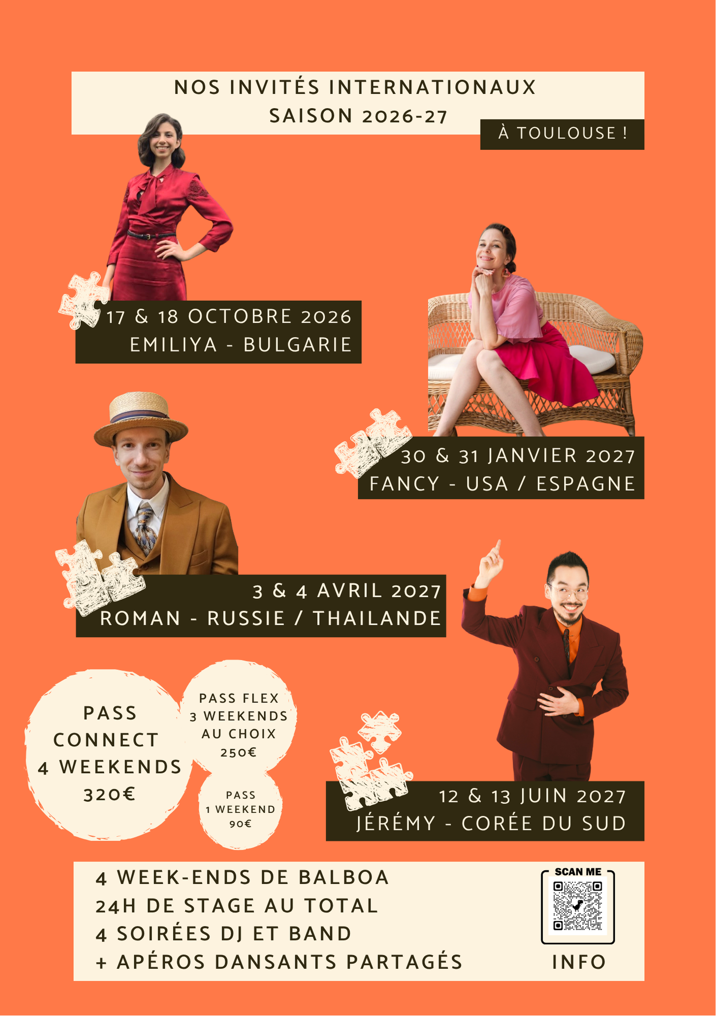 Affiche Bal Connexion — détail des dates, des invité·es et des pass